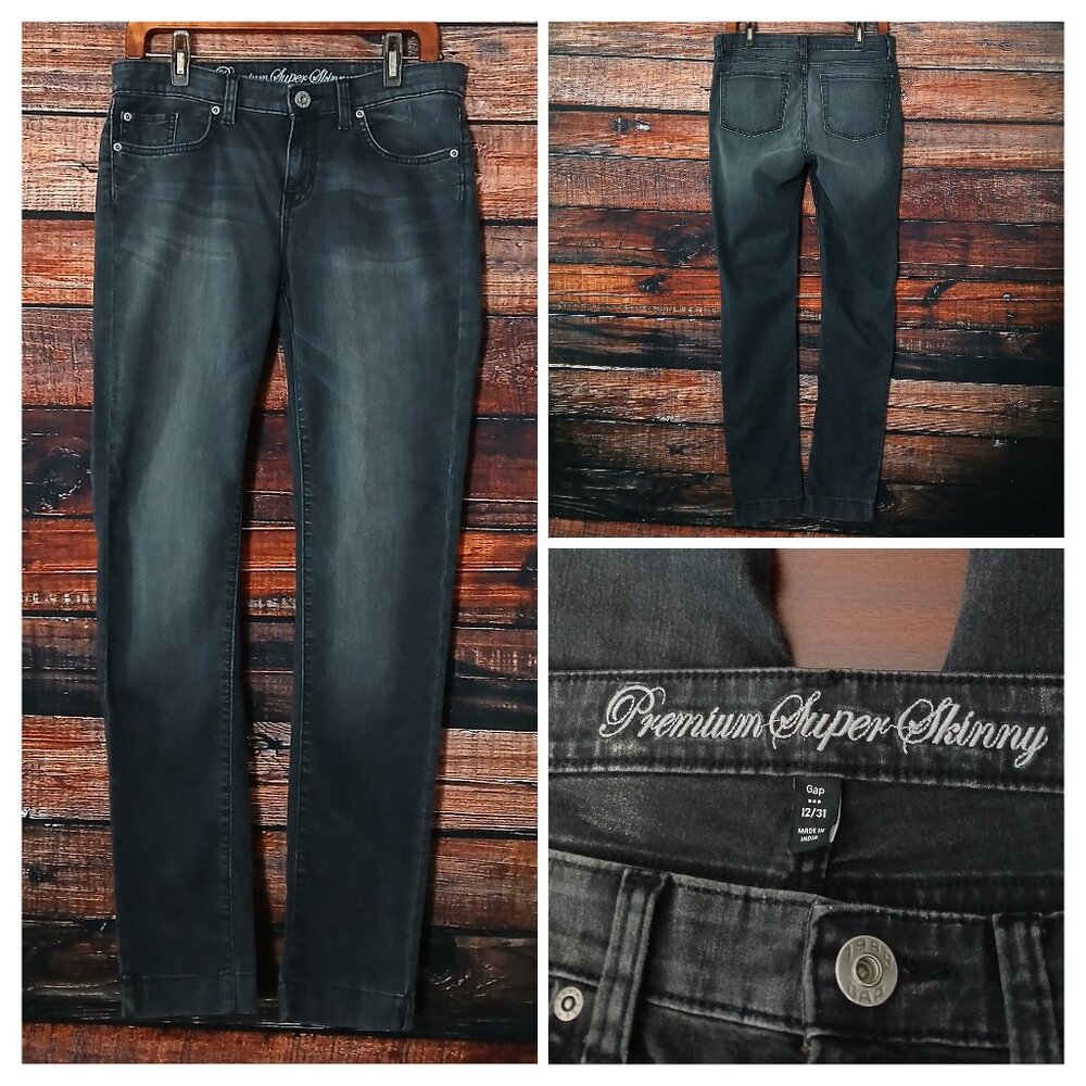 GAP Jeans 12 Premium Super Skinny Mid Rise Washed Black Denim Stretch